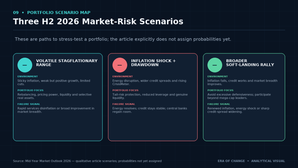 Three H2 2026 market-risk scenarios: stagflation, shock and soft landing