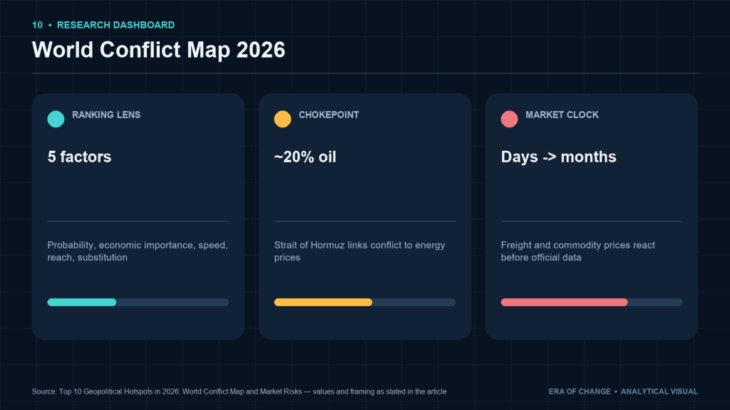 World Conflict Map 2026: five-factor ranking, Hormuz oil exposure and market timing