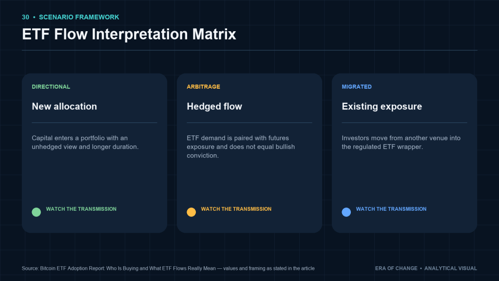 ETF flow interpretation: directional allocation, hedged arbitrage and migrated exposure