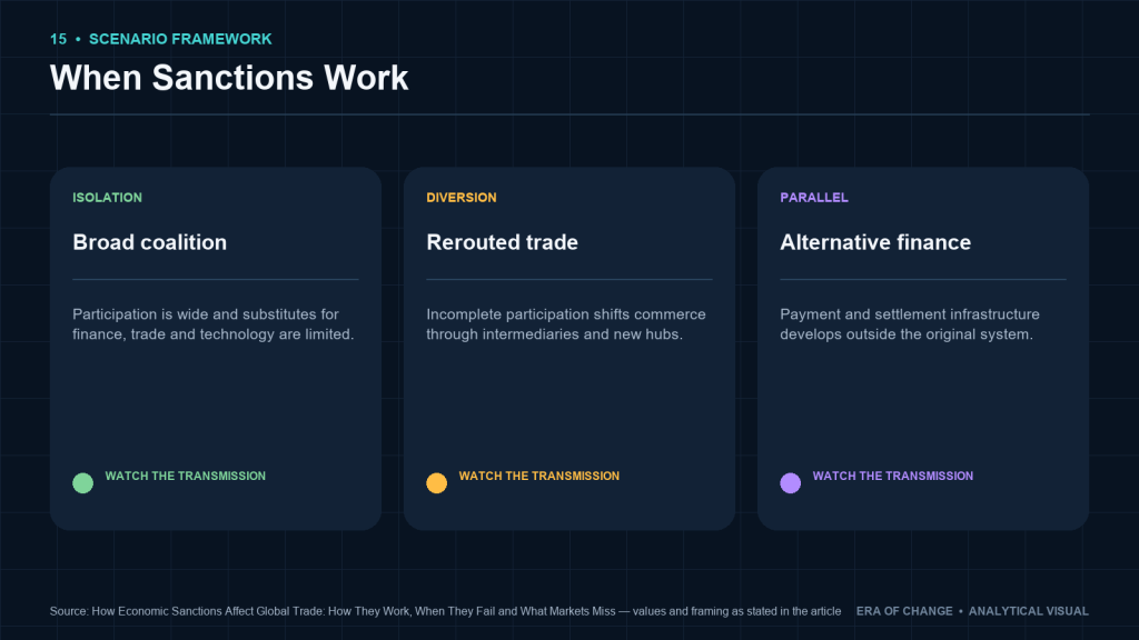 Sanctions outcomes: isolation, trade diversion and parallel financial infrastructure